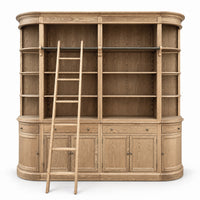 French Provincial Grand Library Bookcase Cabinet with Ladder & Curved Side Detailing Display
