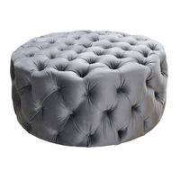 French Provincial Chesterfield Marco Large Round Tufted Pouffe Ottoman