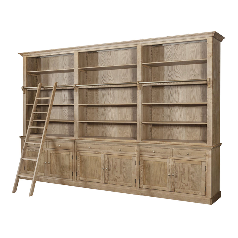 Hamptons Halifax Open Extendable Bookcase with Ladder 250-368cm