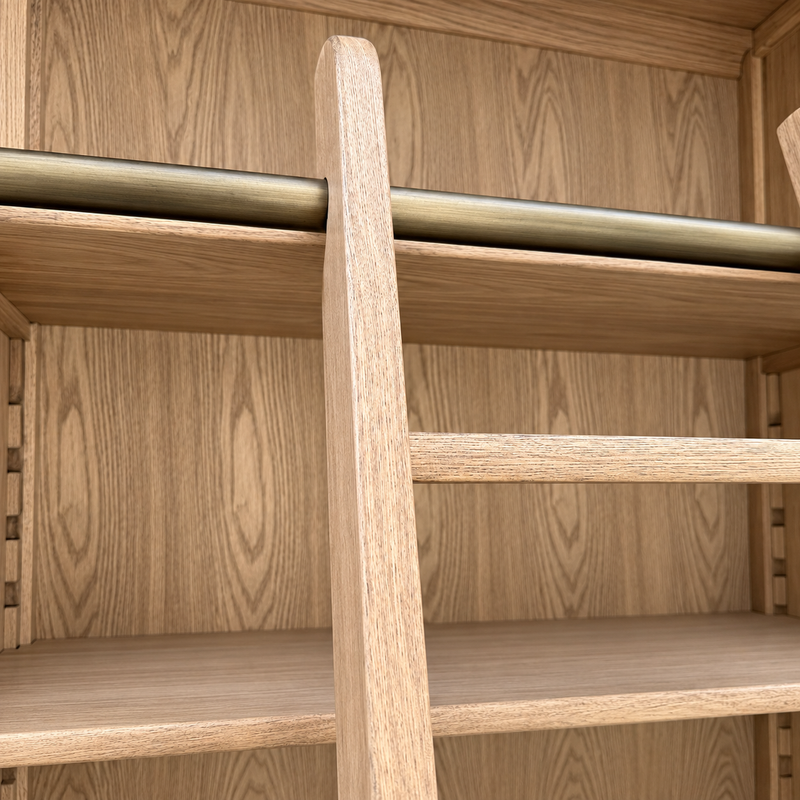 French Provincial Grand Library Bookcase Cabinet with Ladder & Curved Side Detailing Display