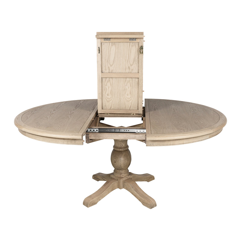 French Provincial Farmhouse 140-180cm Pedestal Extendable Round Dining Table Elm wood