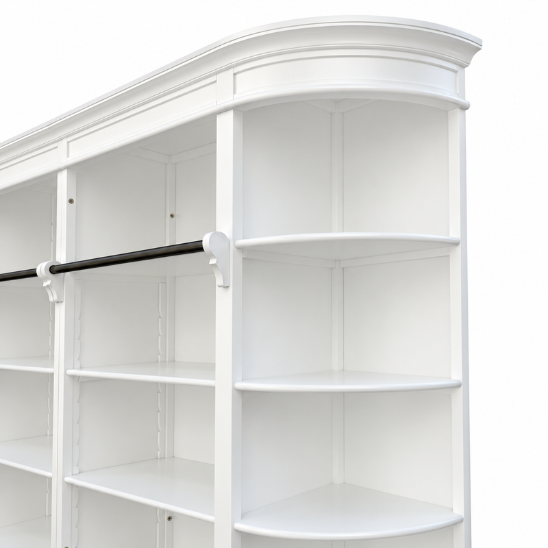 French Provincial Grand Library Bookcase Cabinet with Ladder & Curved Side Detailing Display