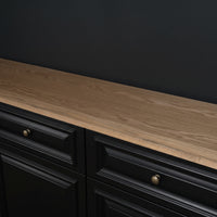 Hamptons Library Wall Unit Modular Buffet and Hutch Glass Cabinet with Cupboard in Black with Natural Top (Pre-order extra $1000 Early Bird discount)