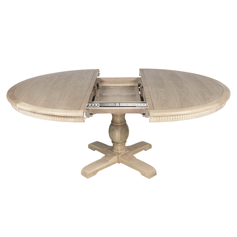 New England Hamptons Round Dining Table with Dentil Molding in Natural Ash Pedestal Base 150cm-190cm