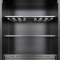 Hamptons Glass Door Display Wine Bar & Drink Cabinet with Storage, Wine Rack, Glass Holders & Pull-Out Trays 110cm Wide
