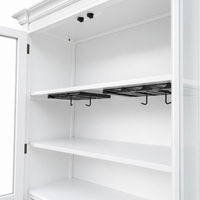 Hamptons Glass Door Display Wine Bar & Drink Cabinet with Storage, Wine Rack, Glass Holders & Pull-Out Trays 110cm Wide