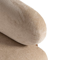 Luna Loop Boucle Armchair with Wooden Armrest in Afternoon Brown / Butter Cream