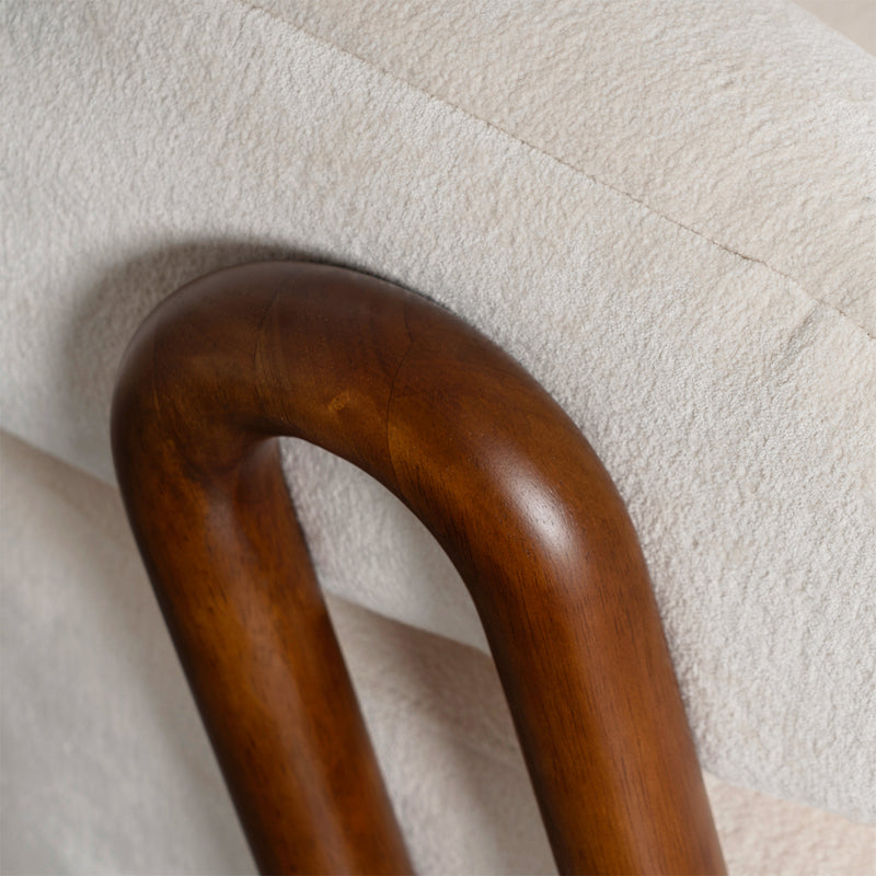 Luna Loop Boucle Armchair with Wooden Armrest in Afternoon Brown / Butter Cream