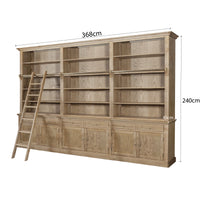 Hamptons Halifax Open Extendable Bookcase with Ladder 250-368cm