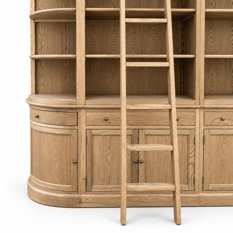 French Provincial Grand Library Bookcase Cabinet with Ladder & Curved Side Detailing Display