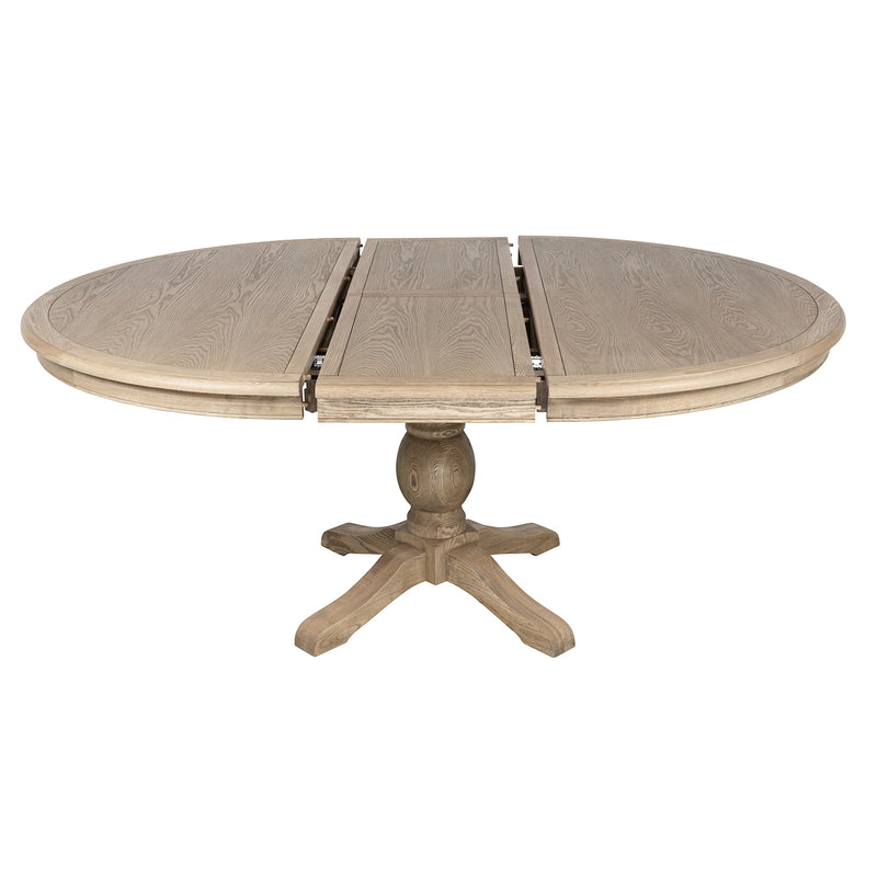 French Provincial Farmhouse 140-180cm Pedestal Extendable Round Dining Table Elm wood
