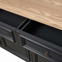 Hamptons Library Wall Unit Modular Buffet and Hutch Glass Cabinet with Cupboard in Black with Natural Top (Pre-order extra $1000 Early Bird discount)