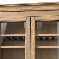 Hamptons Glass Door Display Wine Bar & Drink Cabinet with Storage, Wine Rack, Glass Holders & Pull-Out Trays 110cm Wide