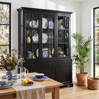 Hamptons Coastal Buffet and Hutch Glass Display Cabinet Bookcase