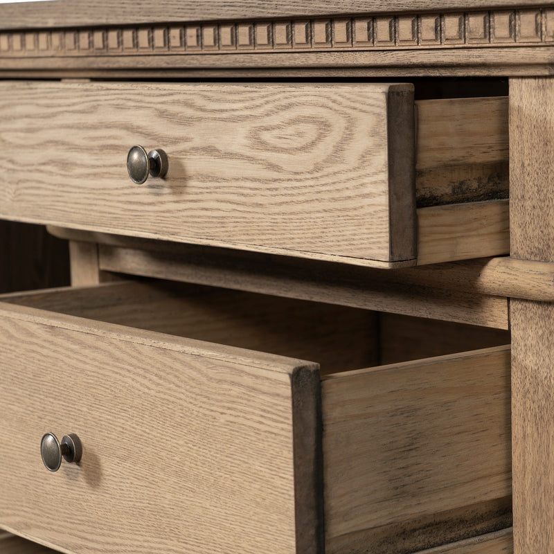 New England Hamptons Executive Desk with Dentil Moulding & Turned Legs – 6 Drawer 1 cupboard Pedestal Study Desk