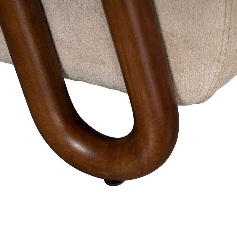 Luna Loop Boucle Armchair with Wooden Armrest in Afternoon Brown / Butter Cream