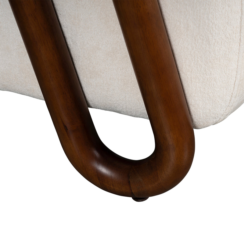 Luna Loop Boucle Armchair with Wooden Armrest in Afternoon Brown / Butter Cream