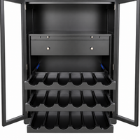 Hamptons Glass Door Display Wine Bar & Drink Cabinet with Storage, Wine Rack, Glass Holders & Pull-Out Trays 110cm Wide