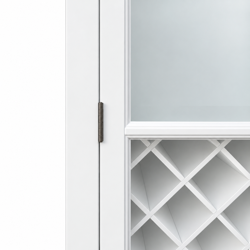 Hamptons Glass Door Display Wine Bar & Drink Cabinet with Storage, Lattice Wine Rack,Glass Holders & Bottle Trays 110cm Wide