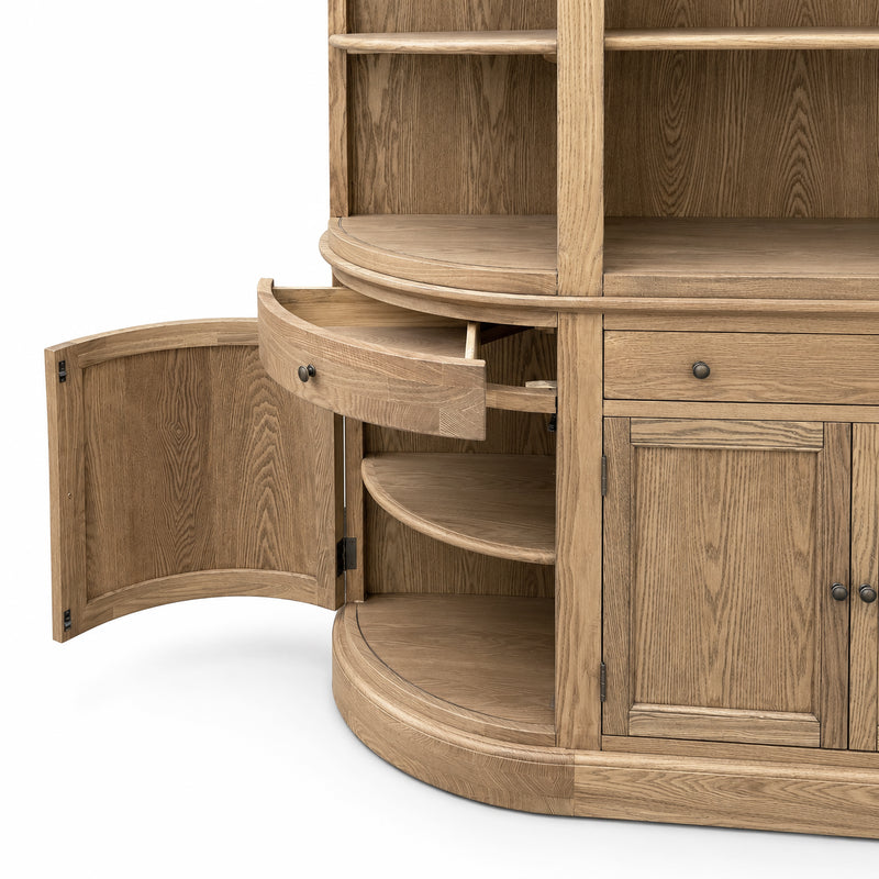 French Provincial Grand Library Bookcase Cabinet with Ladder & Curved Side Detailing Display
