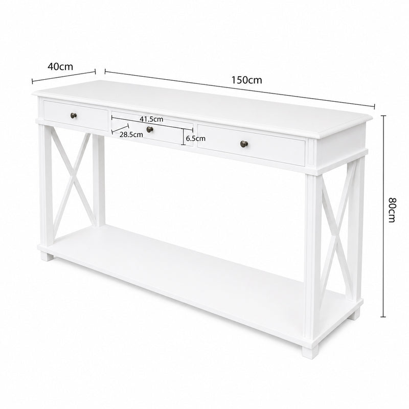Hamptons Halifax Side Cross 3 Drawer Console Hall Table