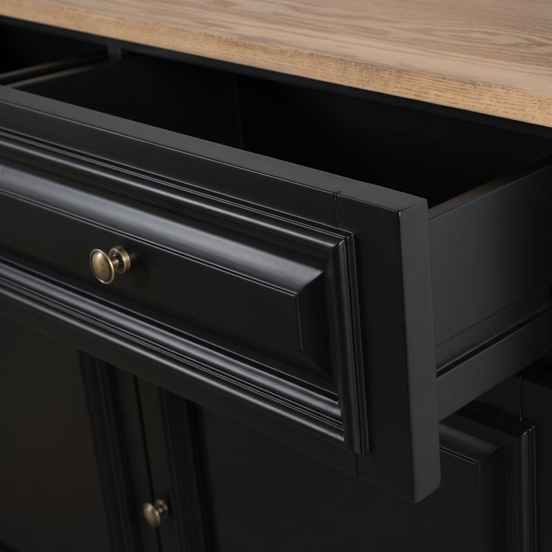 Hamptons Library Wall Unit Modular Buffet and Hutch Glass Cabinet with Cupboard in Black with Natural Top (Pre-order extra $1000 Early Bird discount)