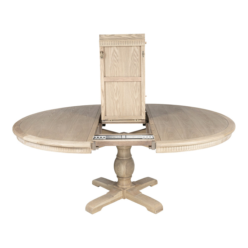 New England Hamptons Round Dining Table with Dentil Molding in Natural Ash Pedestal Base 150cm-190cm