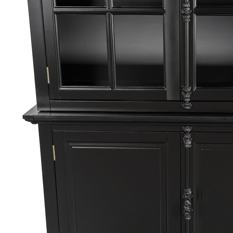 French Provincial Casement Double Glass Door Display Buffet and Hutch Cabinet Bookcase