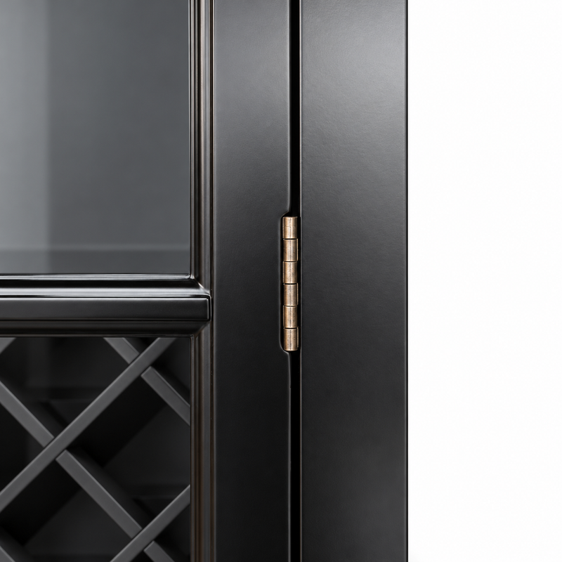 Hamptons Glass Door Display Wine Bar & Drink Cabinet with Storage, Lattice Wine Rack,Glass Holders & Bottle Trays 110cm Wide