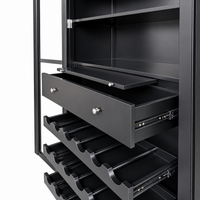 Hamptons Glass Door Display Wine Bar & Drink Cabinet with Storage, Wine Rack, Glass Holders & Pull-Out Trays 110cm Wide