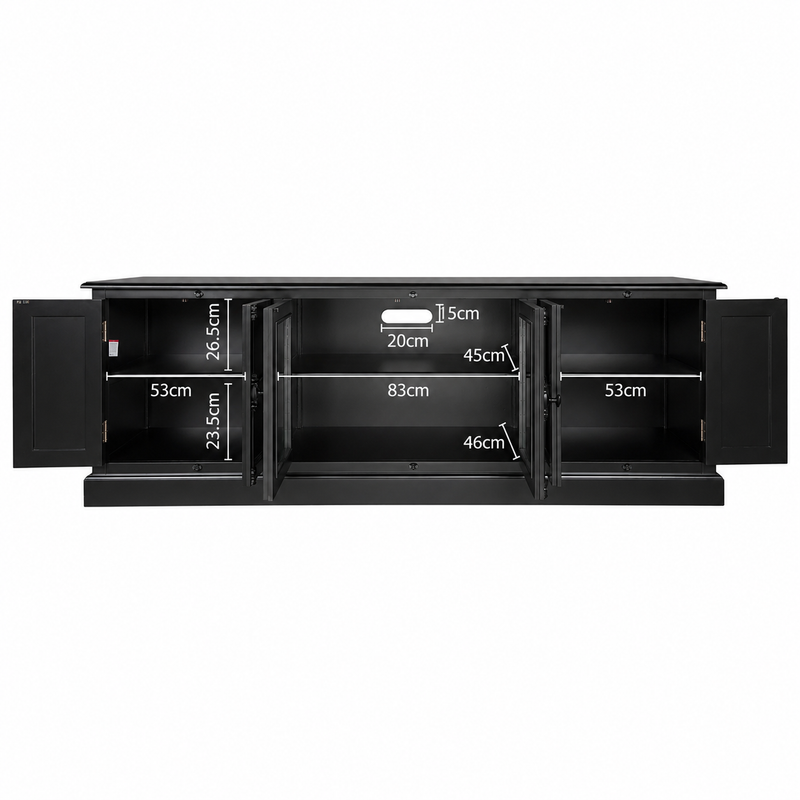 French Provincial Rustic Charm Glass-Door TV Stand Entertainment Unit 200cm Long