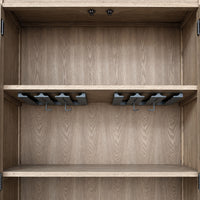 Hamptons Glass Door Display Wine Bar & Drink Cabinet with Storage, Wine Rack, Glass Holders & Pull-Out Trays 110cm Wide