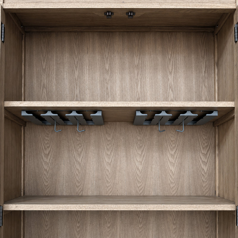 Hamptons Glass Door Display Wine Bar & Drink Cabinet with Storage, Wine Rack, Glass Holders & Pull-Out Trays 110cm Wide