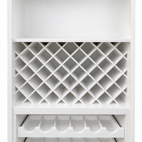 Hamptons Glass Door Display Wine Bar & Drink Cabinet with Storage, Lattice Wine Rack,Glass Holders & Bottle Trays 110cm Wide