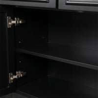 Hamptons Library Wall Unit Modular Buffet and Hutch Glass Cabinet with Cupboard in Black with Natural Top (Pre-order extra $1000 Early Bird discount)