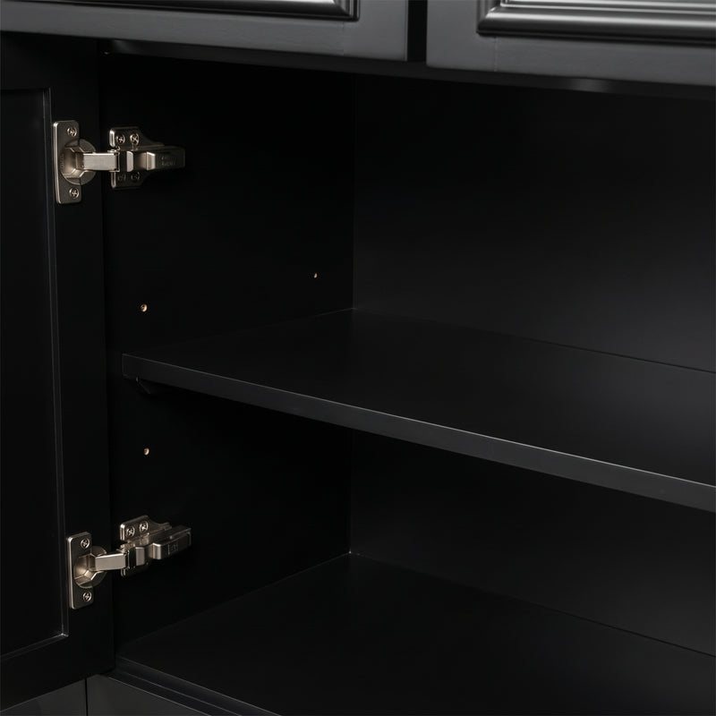 Hamptons Library Wall Unit Modular Buffet and Hutch Glass Cabinet with Cupboard in Black with Natural Top (Pre-order extra $1000 Early Bird discount)