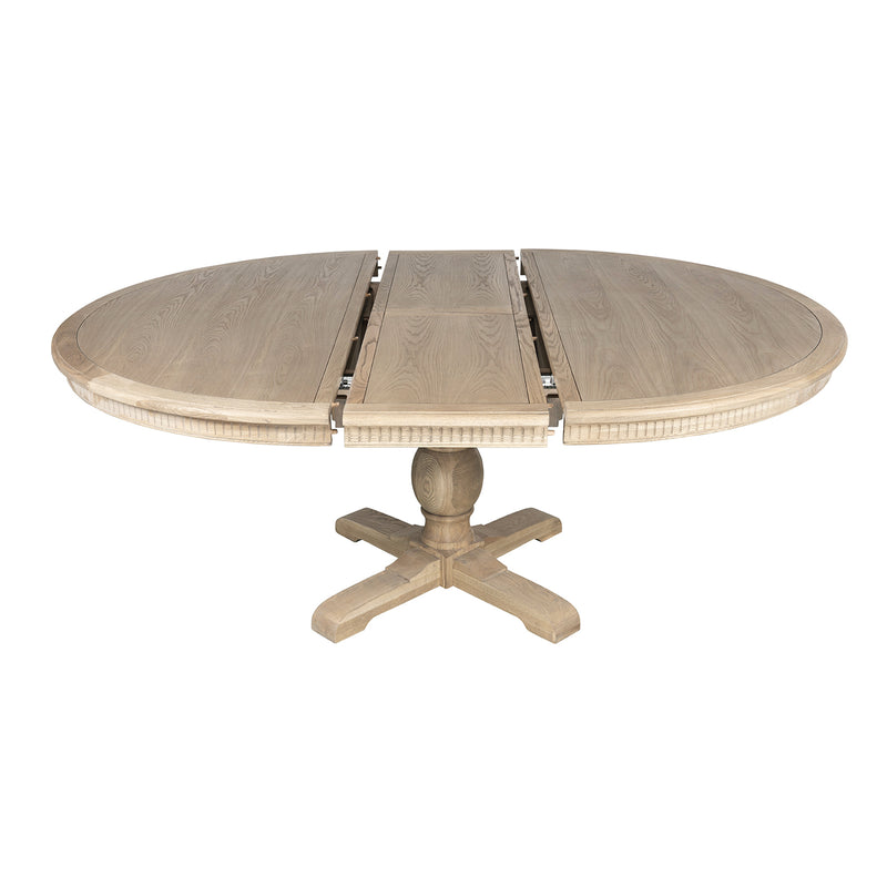 New England Hamptons Round Dining Table with Dentil Molding in Natural Ash Pedestal Base 150cm-190cm