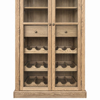 Hamptons Glass Door Display Wine Bar & Drink Cabinet with Storage, Wine Rack, Glass Holders & Pull-Out Trays 110cm Wide