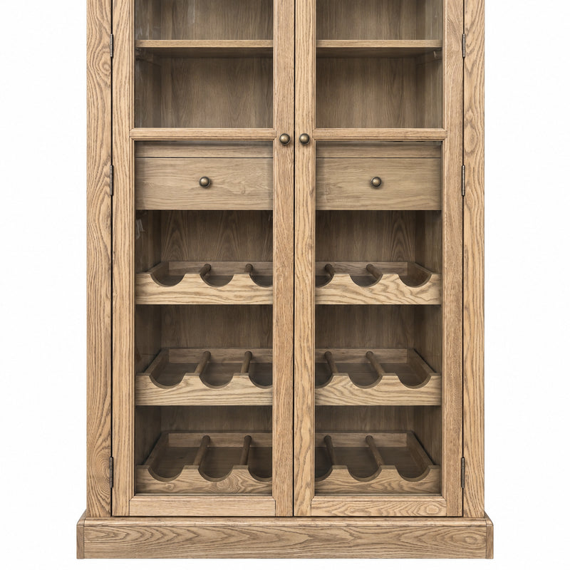 Hamptons Glass Door Display Wine Bar & Drink Cabinet with Storage, Wine Rack, Glass Holders & Pull-Out Trays 110cm Wide