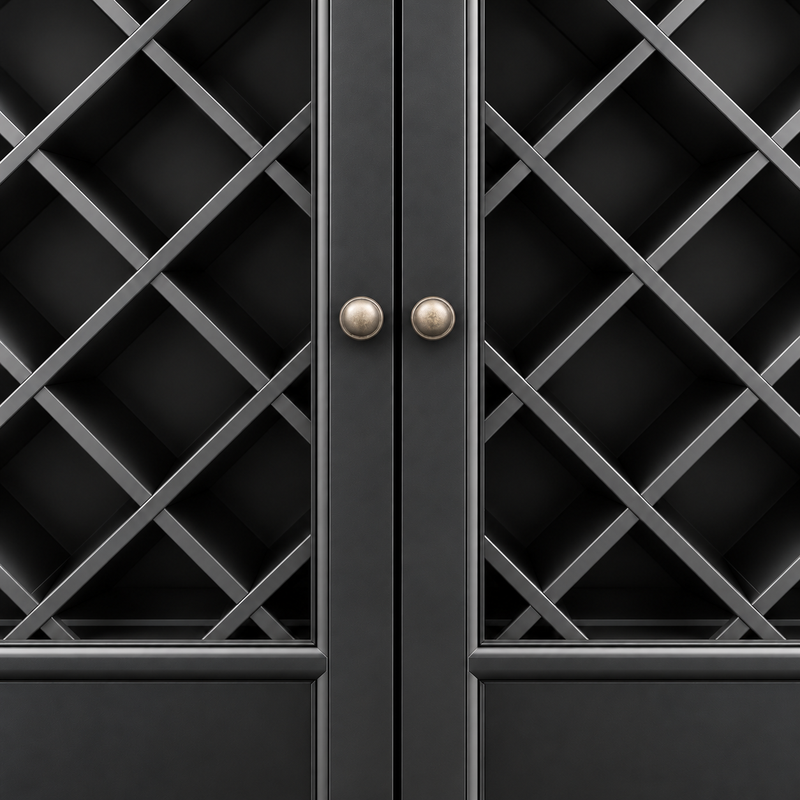 Hamptons Glass Door Display Wine Bar & Drink Cabinet with Storage, Lattice Wine Rack,Glass Holders & Bottle Trays 110cm Wide