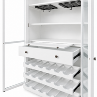 Hamptons Glass Door Display Wine Bar & Drink Cabinet with Storage, Wine Rack, Glass Holders & Pull-Out Trays 110cm Wide