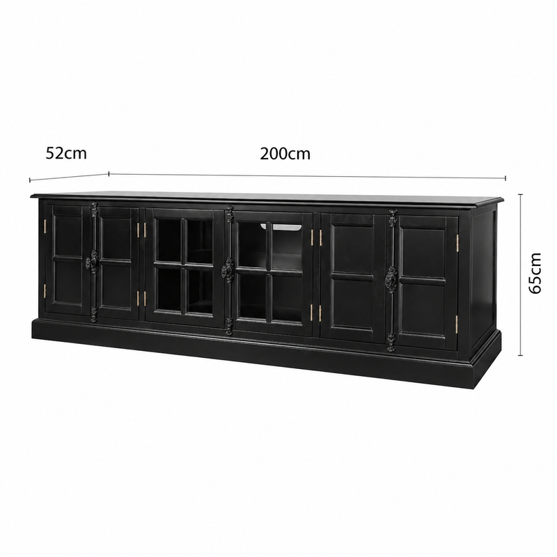 French Provincial Rustic Charm Glass-Door TV Stand Entertainment Unit 200cm Long