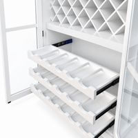 Hamptons Glass Door Display Wine Bar & Drink Cabinet with Storage, Lattice Wine Rack,Glass Holders & Bottle Trays 110cm Wide