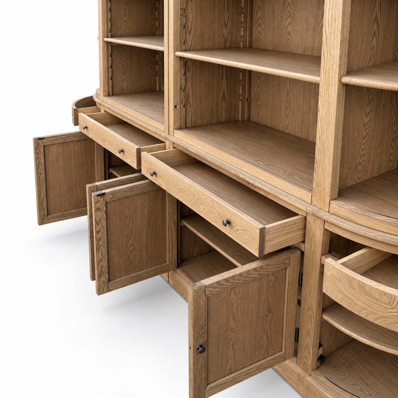French Provincial Grand Library Bookcase Cabinet with Ladder & Curved Side Detailing Display