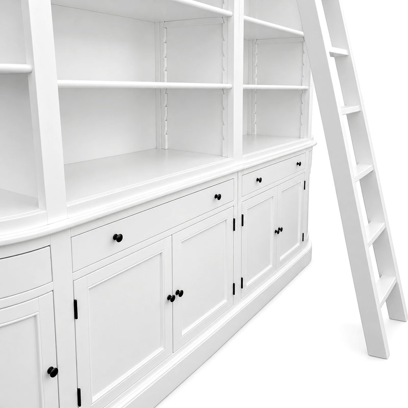 French Provincial Grand Library Bookcase Cabinet with Ladder & Curved Side Detailing Display
