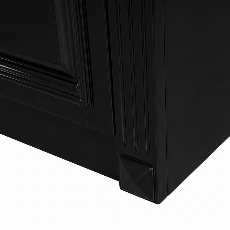 Hamptons Library Wall Unit Modular Buffet and Hutch Glass Cabinet with Cupboard in Black with Natural Top (Pre-order extra $1000 Early Bird discount)