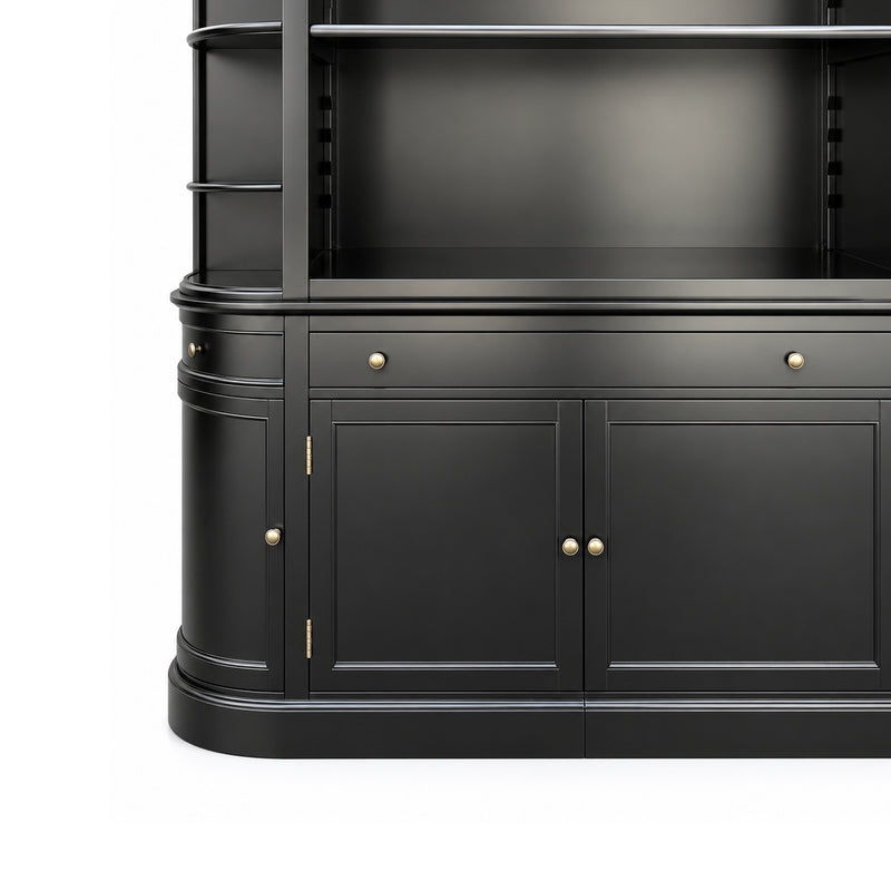 French Provincial Grand Library Bookcase Cabinet with Ladder & Curved Side Detailing Display