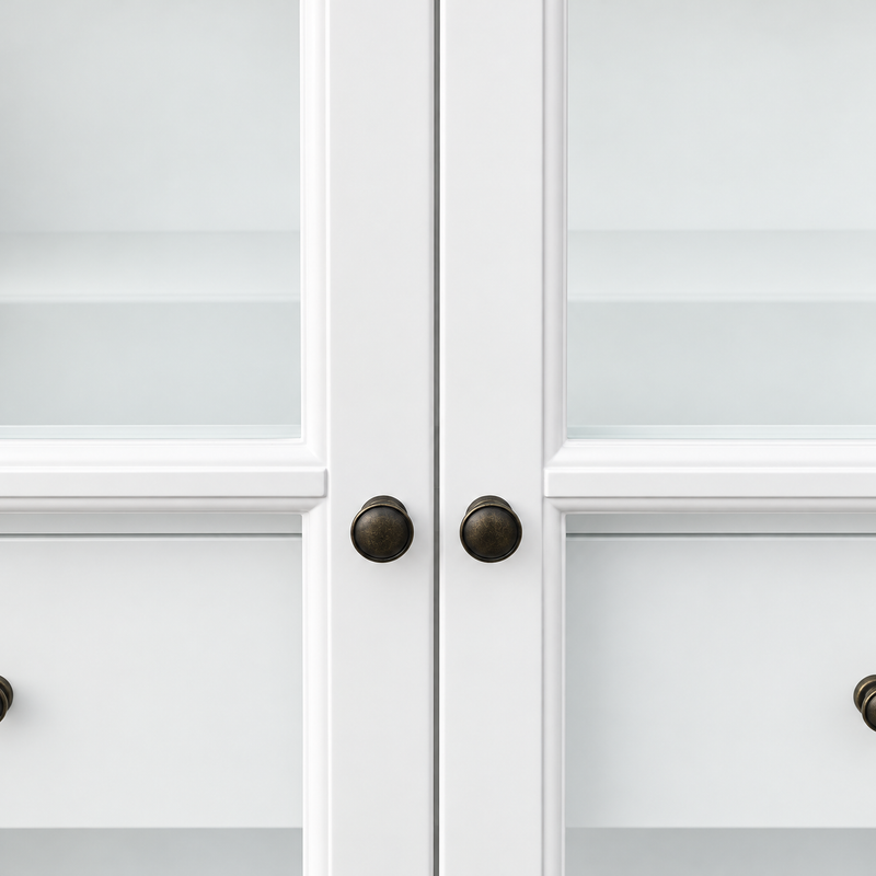 Hamptons Glass Door Display Wine Bar & Drink Cabinet with Storage, Wine Rack, Glass Holders & Pull-Out Trays 110cm Wide