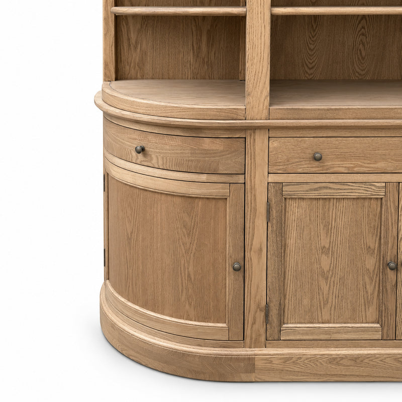 French Provincial Grand Library Bookcase Cabinet with Ladder & Curved Side Detailing Display