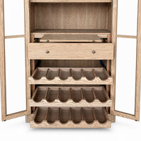 Hamptons Glass Door Display Wine Bar & Drink Cabinet with Storage, Wine Rack, Glass Holders & Pull-Out Trays 110cm Wide